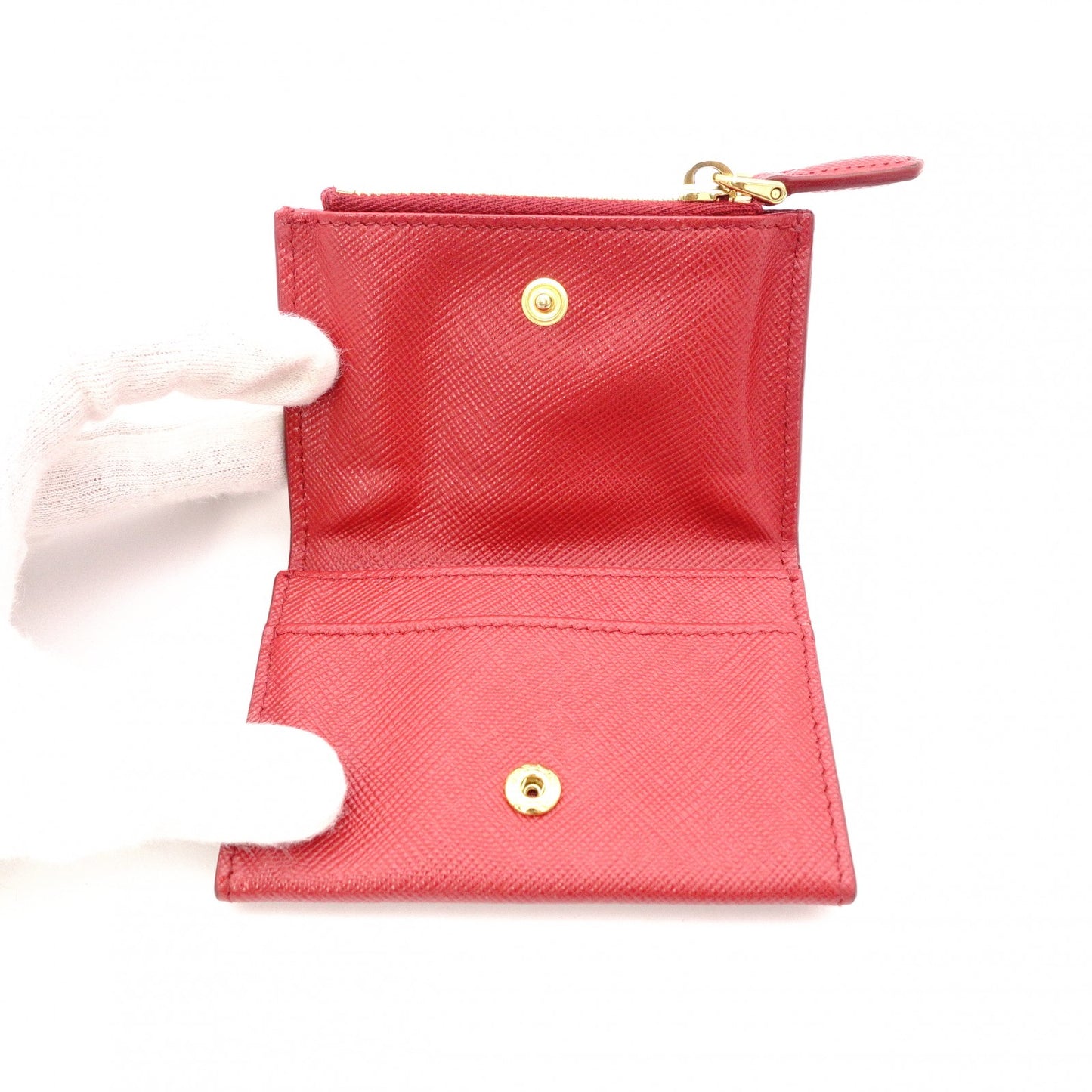 PRADA Saffiano Leather Coin Purse, Red, with Triangle Logo and Gold Hardware