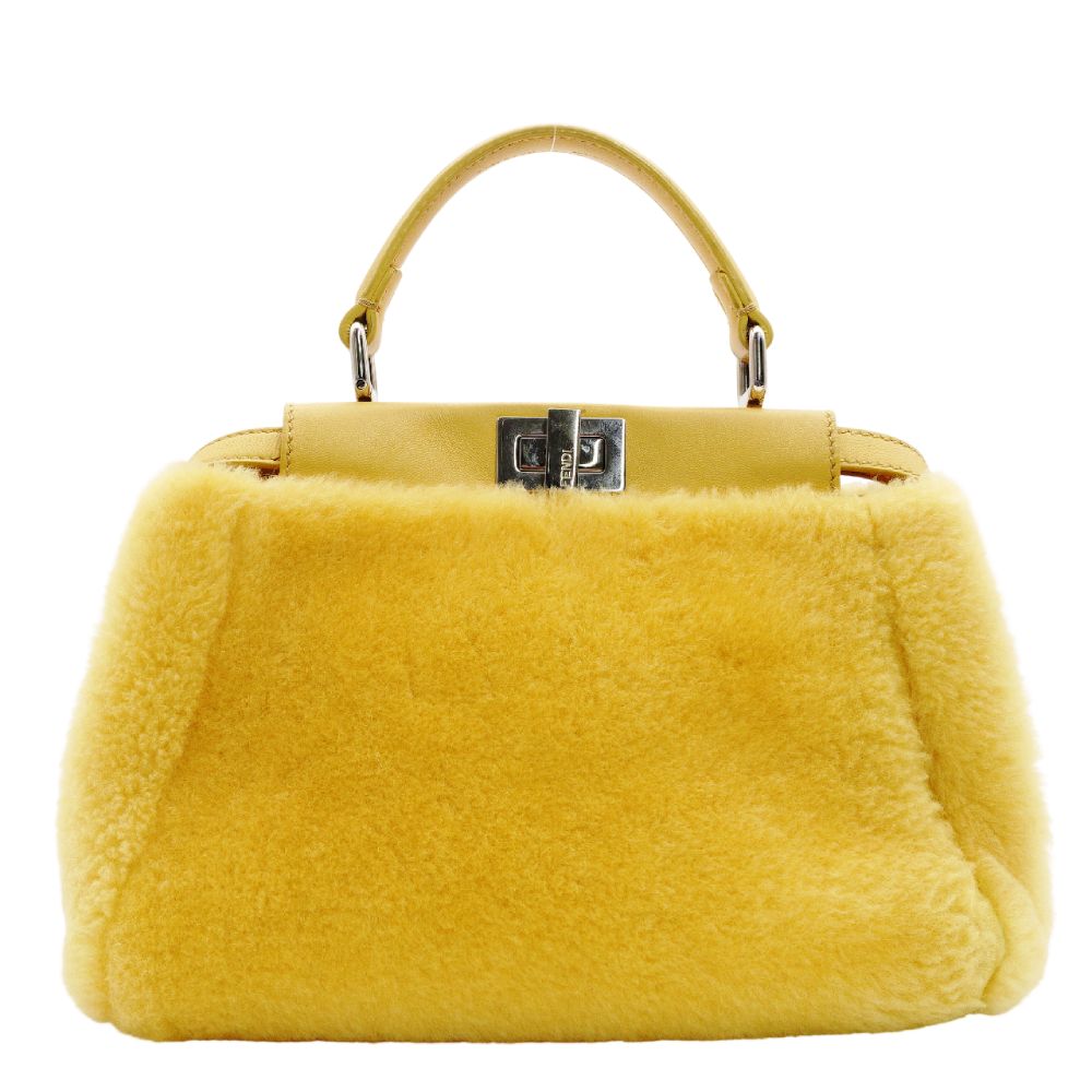 FENDI Micro Peekaboo Handbag Yellow Faux Fur Yellow 2-Way Crossbody R801798