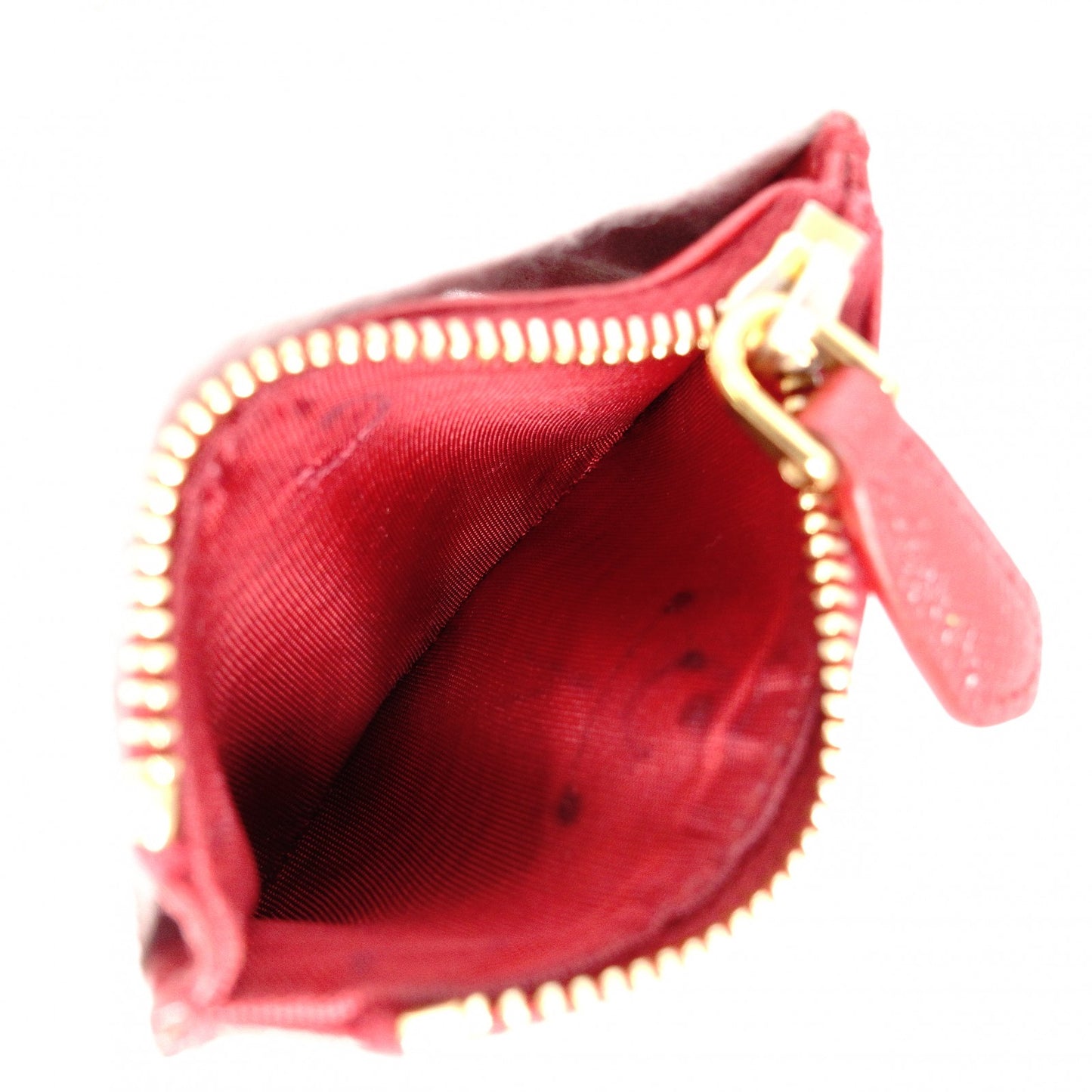 PRADA Saffiano Leather Coin Purse, Red, with Triangle Logo and Gold Hardware