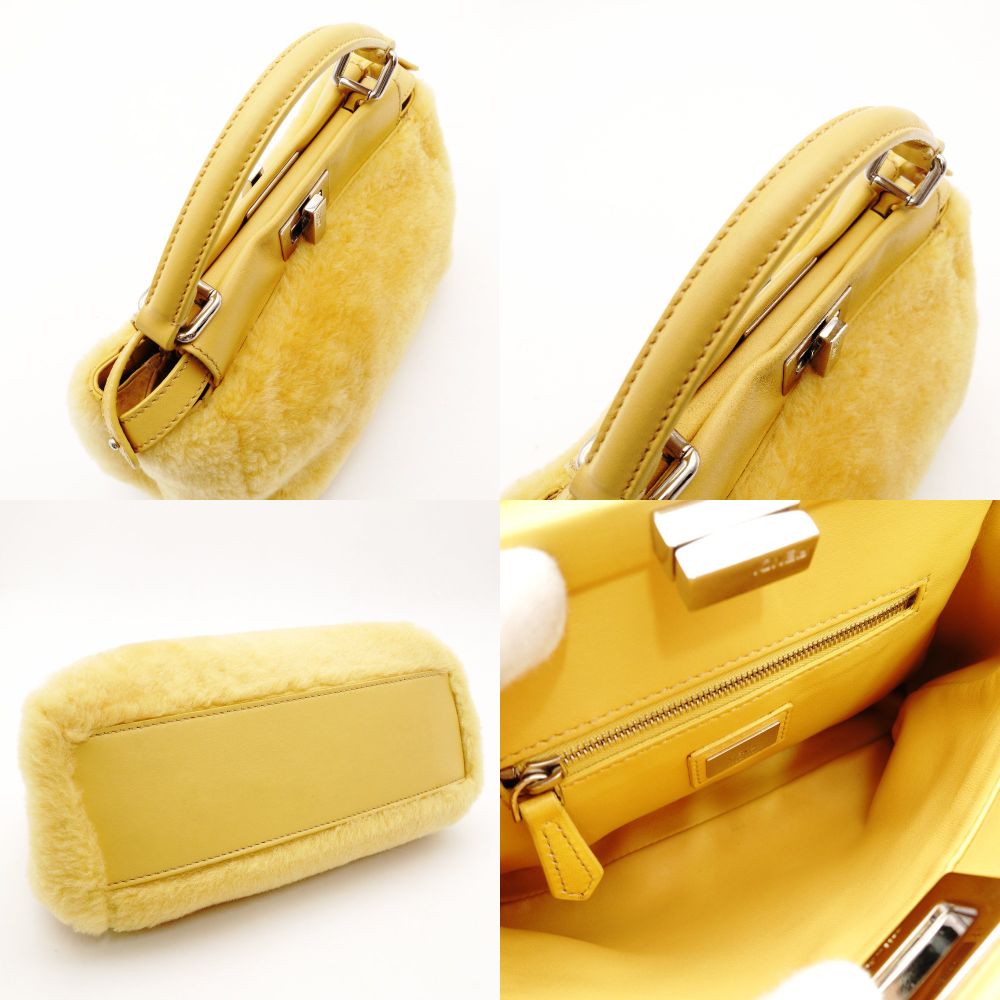 FENDI Micro Peekaboo Handbag Yellow Faux Fur Yellow 2-Way Crossbody R801798