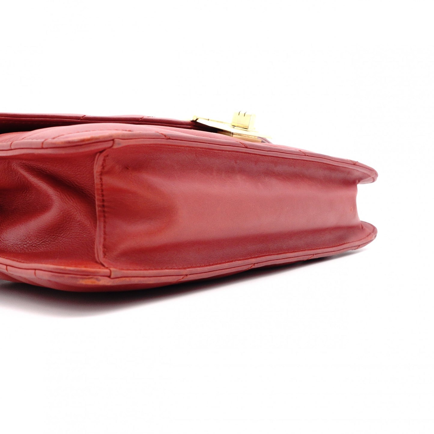 CHANEL Bias-Stitch Shoulder Bag, Leather, Red, Gold Hardware