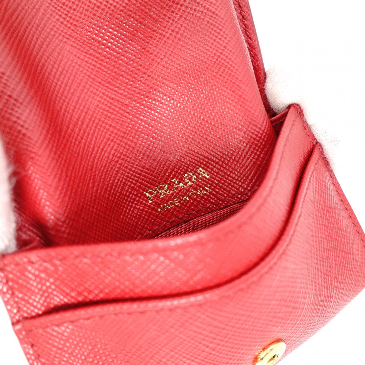 PRADA Saffiano Leather Coin Purse, Red, with Triangle Logo and Gold Hardware