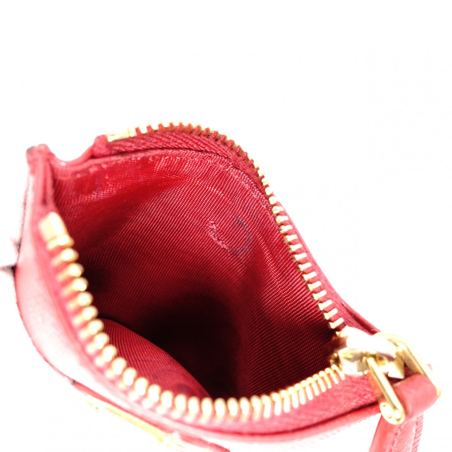 PRADA Saffiano Leather Coin Purse, Red, with Triangle Logo and Gold Hardware