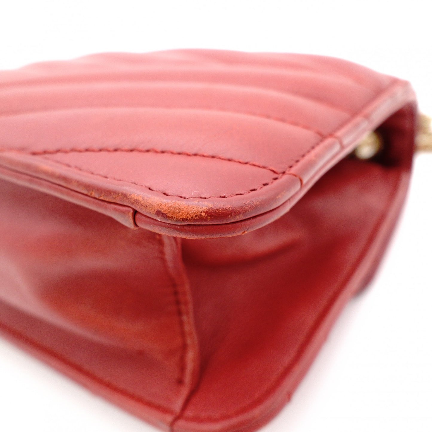 CHANEL Bias-Stitch Shoulder Bag, Leather, Red, Gold Hardware