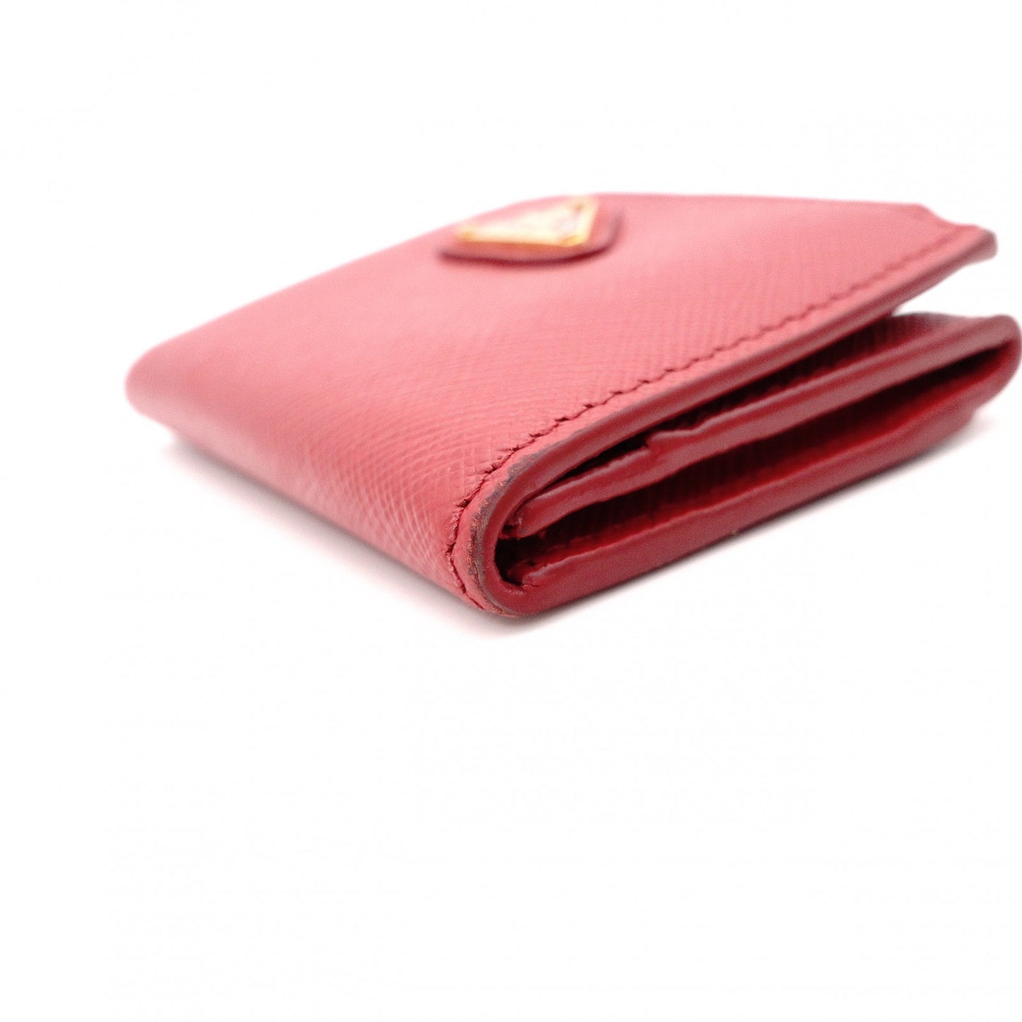 PRADA Saffiano Leather Coin Purse, Red, with Triangle Logo and Gold Hardware