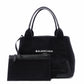 BALENCIAGA Navy Cabas Handbag, Leather/Canvas, Black, with Pouch