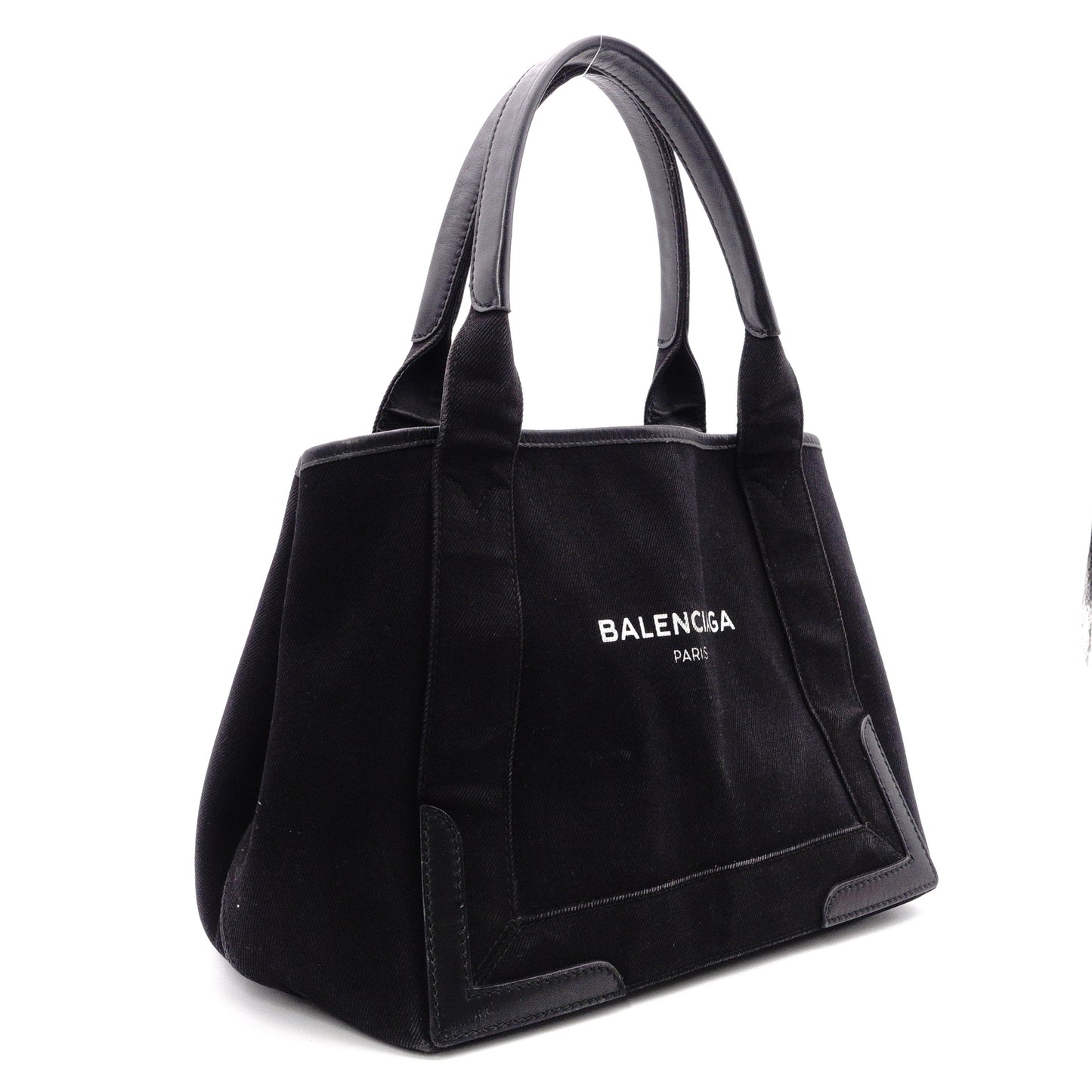 BALENCIAGA Navy Cabas Handbag, Leather/Canvas, Black, with Pouch