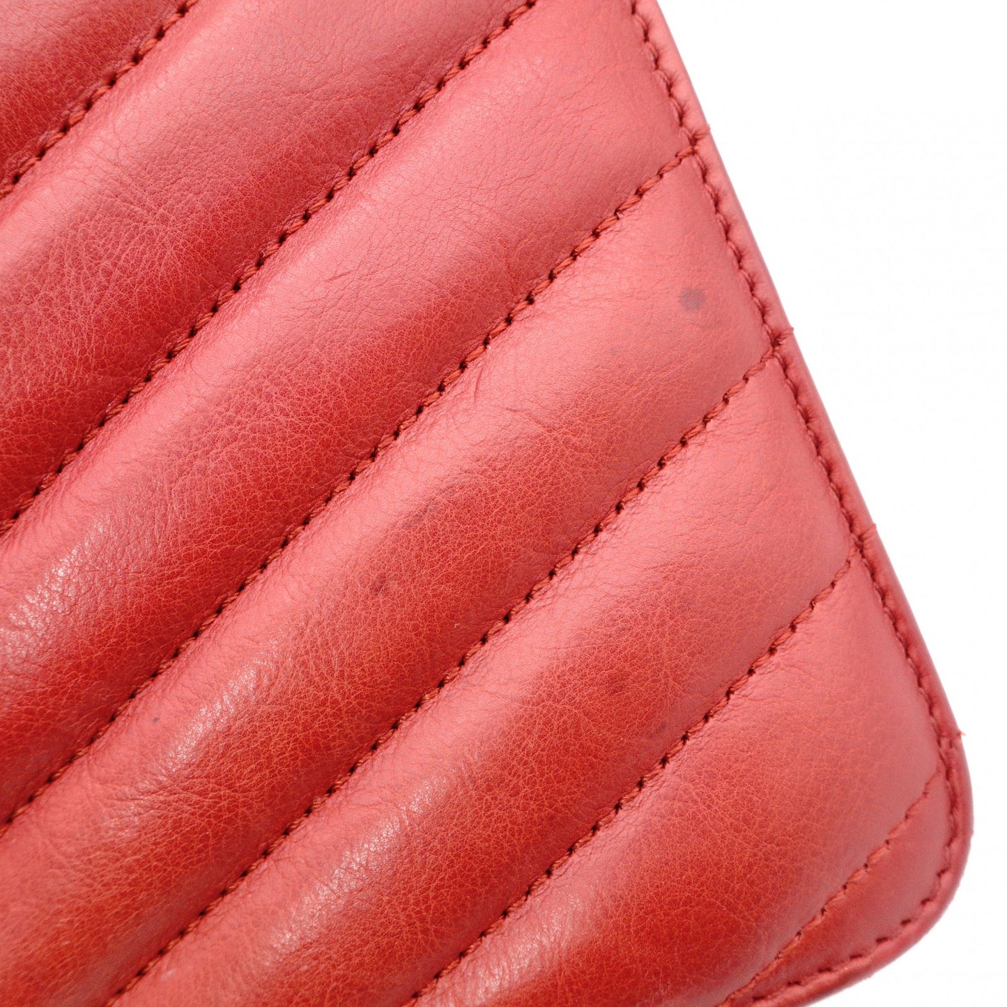 CHANEL Bias-Stitch Shoulder Bag, Leather, Red, Gold Hardware
