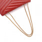 CHANEL Bias-Stitch Shoulder Bag, Leather, Red, Gold Hardware