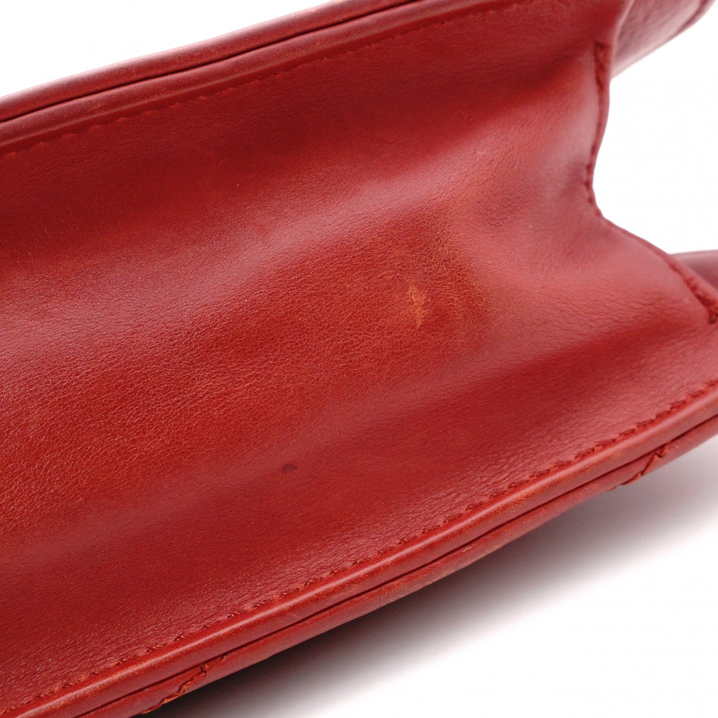 CHANEL Bias-Stitch Shoulder Bag, Leather, Red, Gold Hardware
