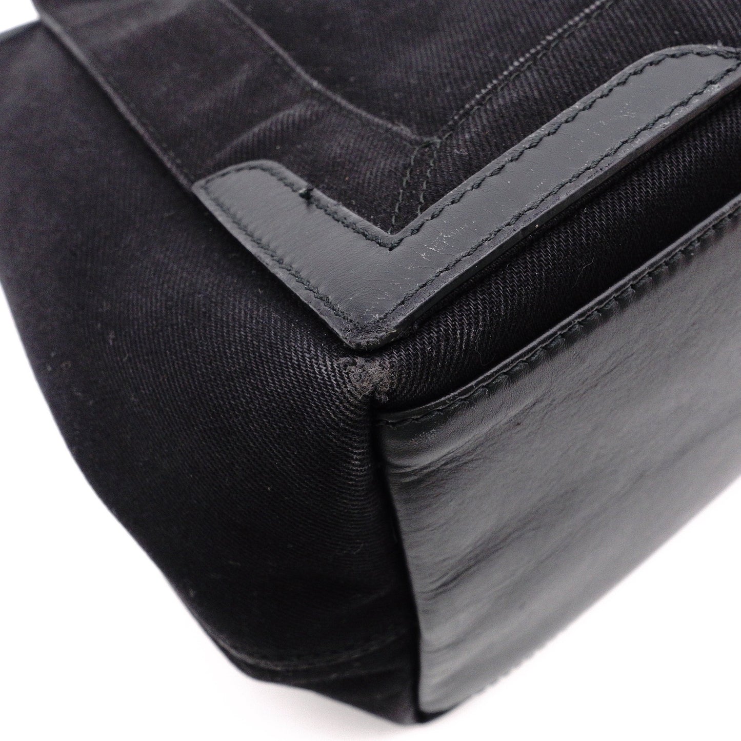 BALENCIAGA Navy Cabas Handbag, Leather/Canvas, Black, with Pouch