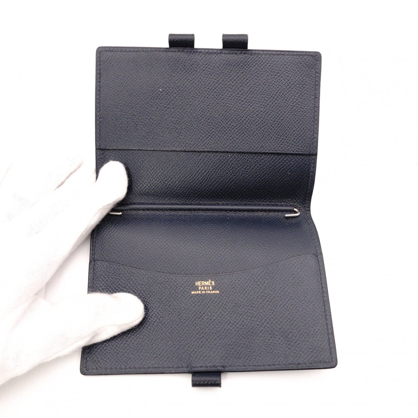 HERMES Cassandra Leather Notebook Cover, Navy, with “B” Engraving