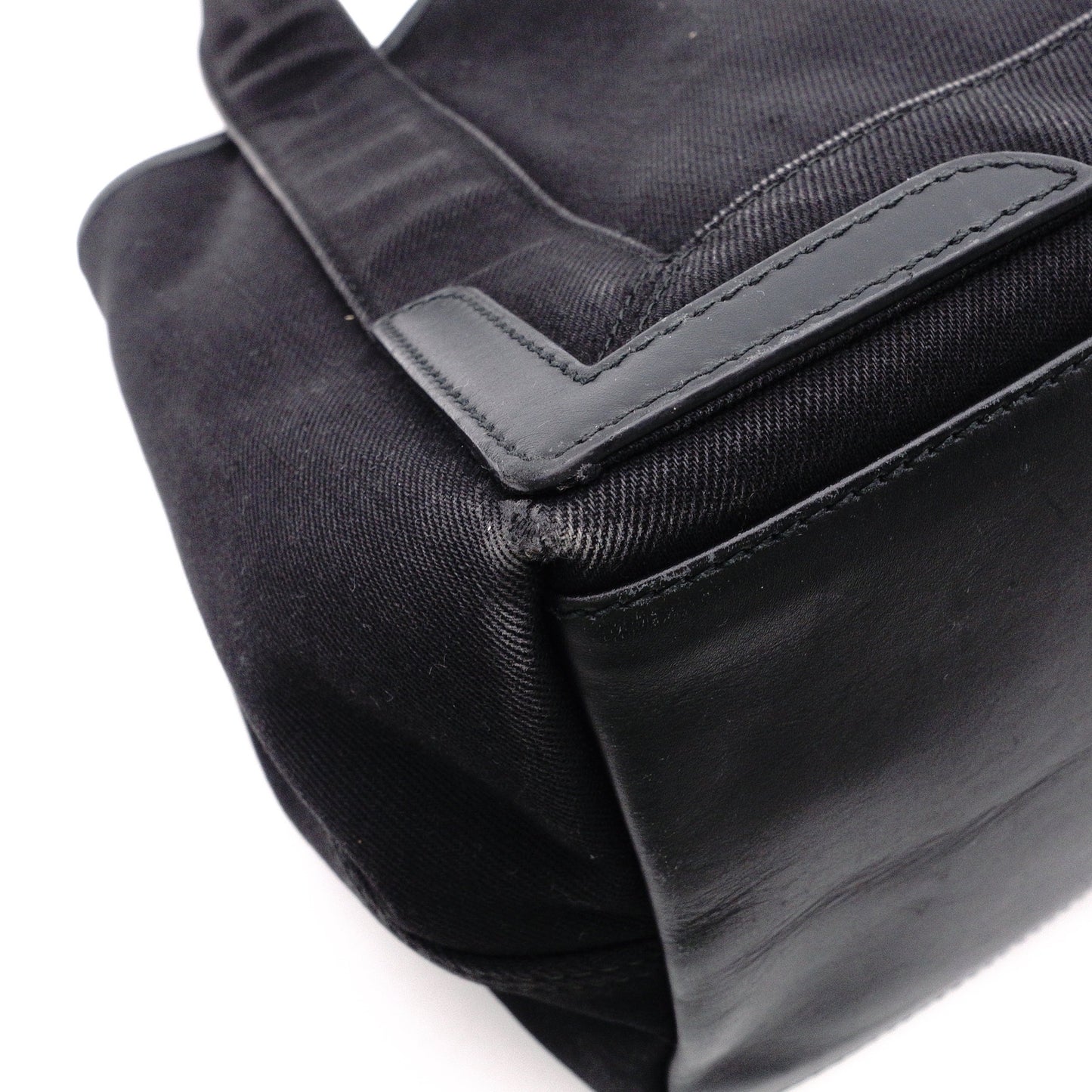 BALENCIAGA Navy Cabas Handbag, Leather/Canvas, Black, with Pouch