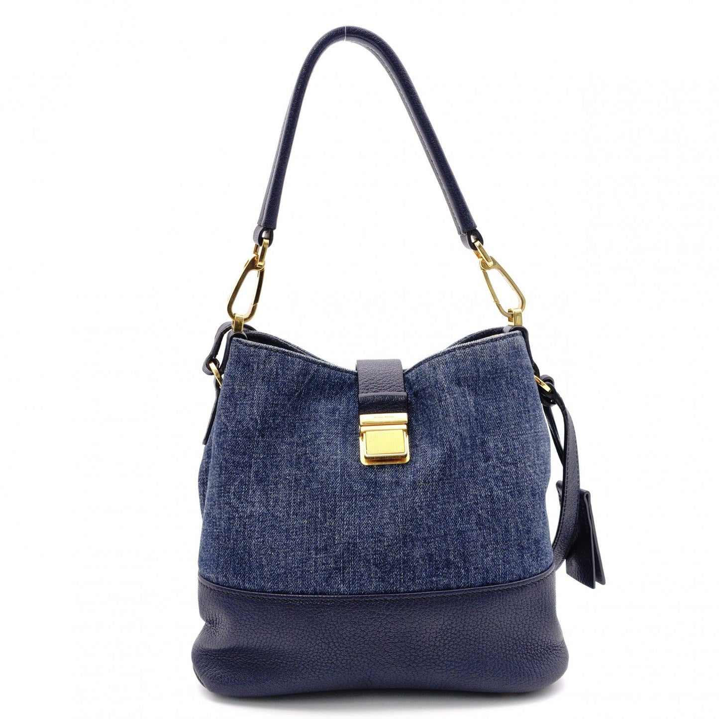 MIUMIU Madras Shoulder Bag, Denim, 2-Way, Blue, Gold Hardware