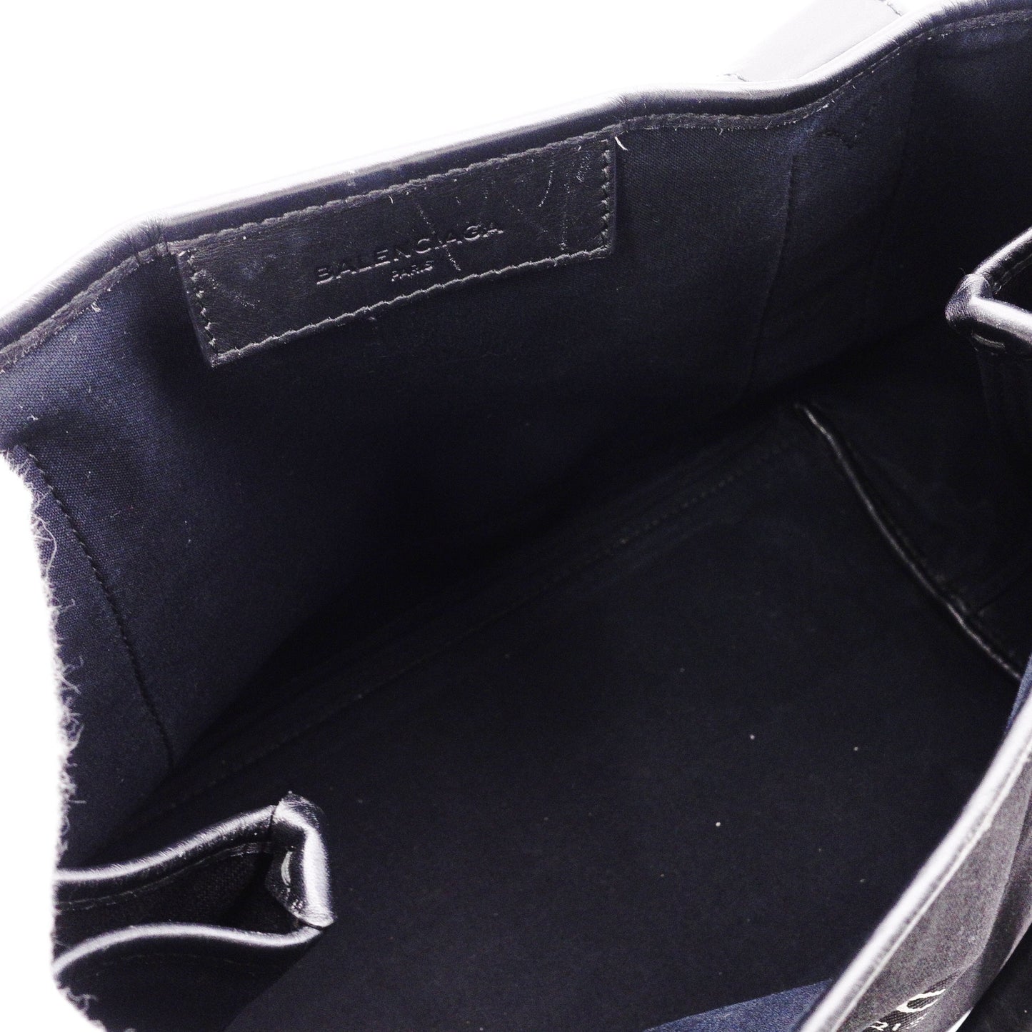 BALENCIAGA Navy Cabas Handbag, Leather/Canvas, Black, with Pouch