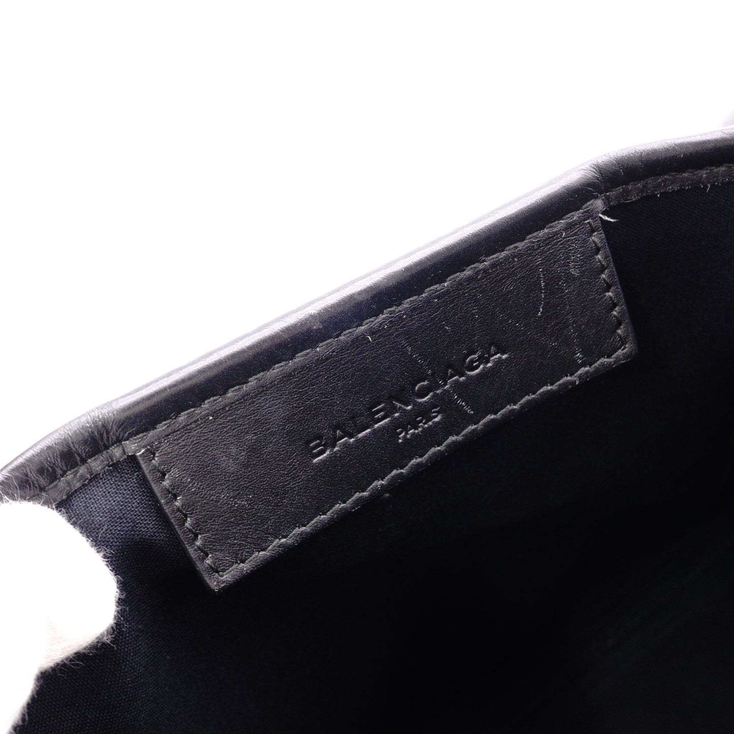 BALENCIAGA Navy Cabas Handbag, Leather/Canvas, Black, with Pouch