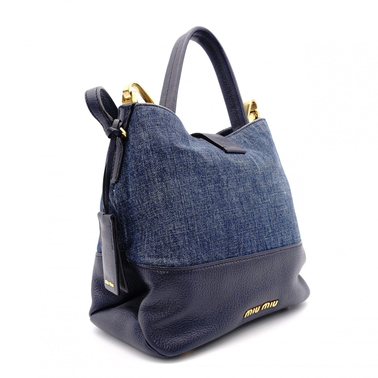 MIUMIU Madras Shoulder Bag, Denim, 2-Way, Blue, Gold Hardware