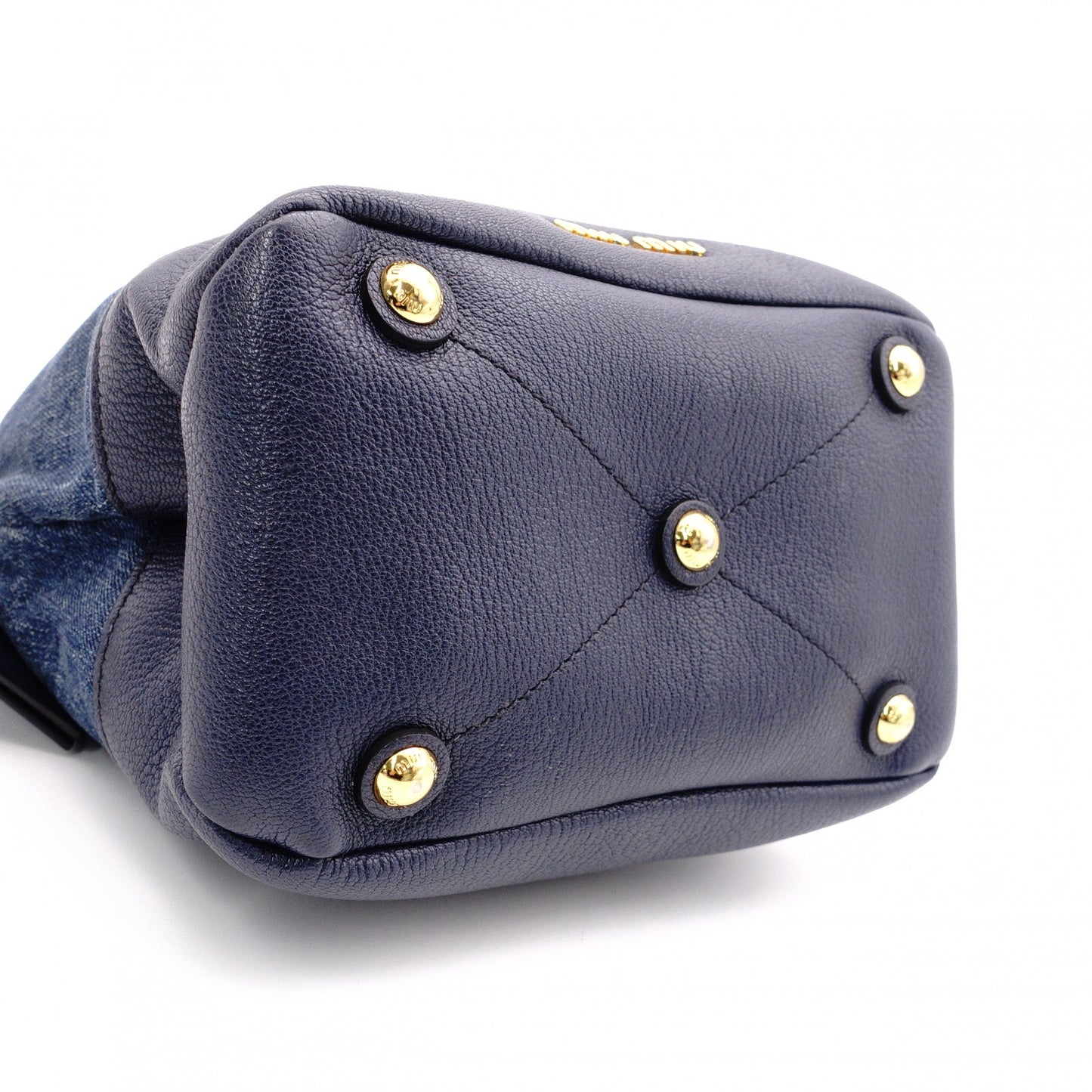 MIUMIU Madras Shoulder Bag, Denim, 2-Way, Blue, Gold Hardware