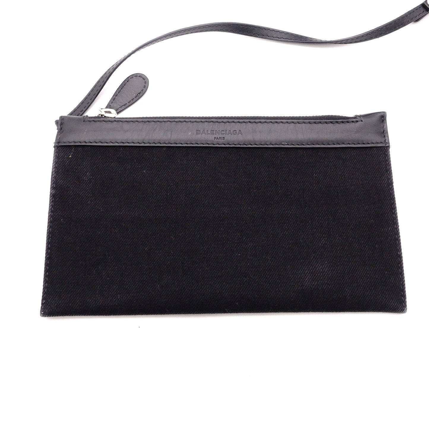 BALENCIAGA Navy Cabas Handbag, Leather/Canvas, Black, with Pouch