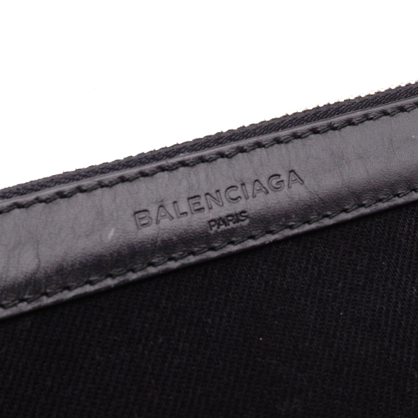 BALENCIAGA Navy Cabas Handbag, Leather/Canvas, Black, with Pouch