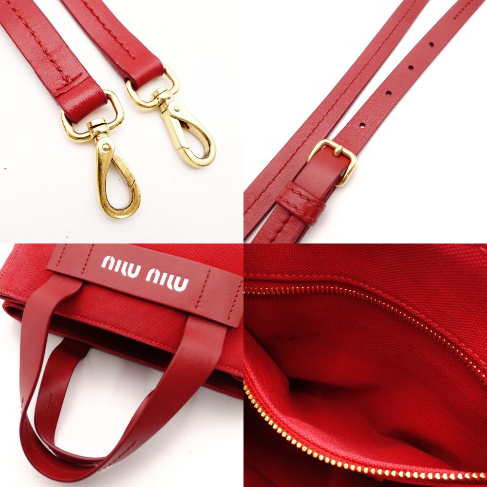 MIU MIU Canapa Handbag Red Canvas 2-Way Shoulder Bag Red Logo R801658