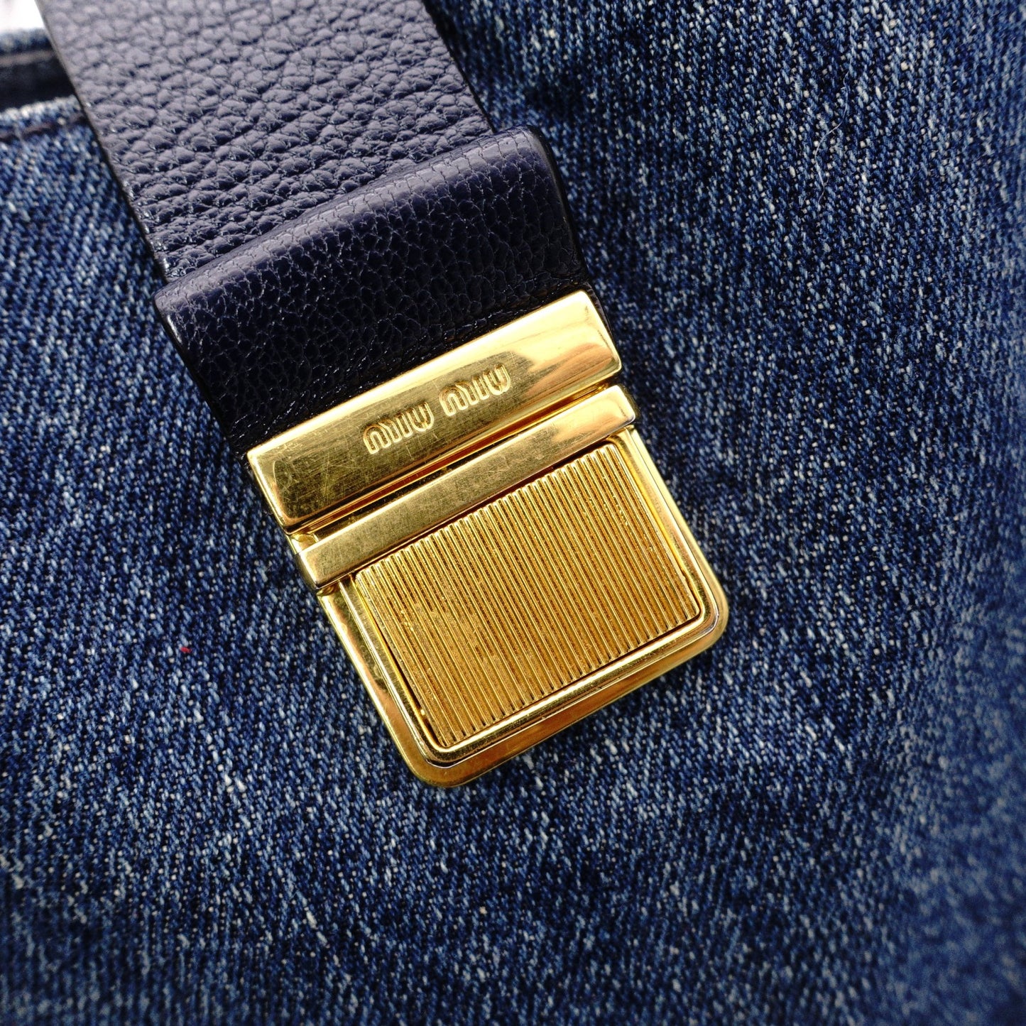 MIUMIU Madras Shoulder Bag, Denim, 2-Way, Blue, Gold Hardware