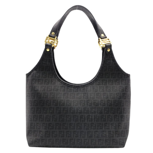FENDI Zucchino Shoulder Bag Gray FF Logo PVC Gold Hardware