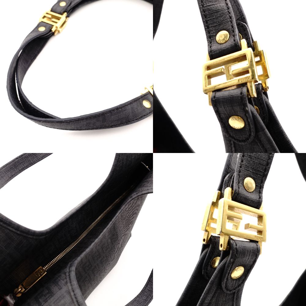 FENDI Zucchino Shoulder Bag Gray FF Logo PVC Gold Hardware