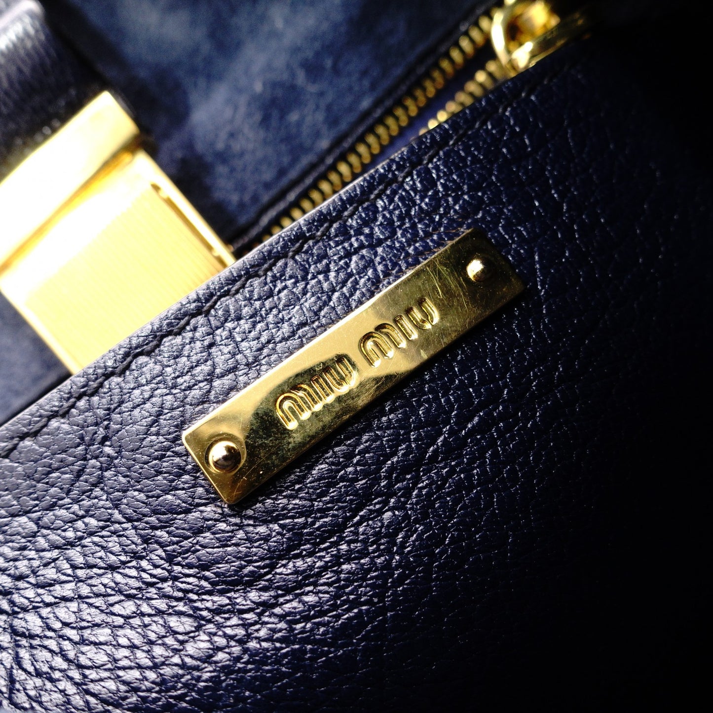 MIUMIU Madras Shoulder Bag, Denim, 2-Way, Blue, Gold Hardware