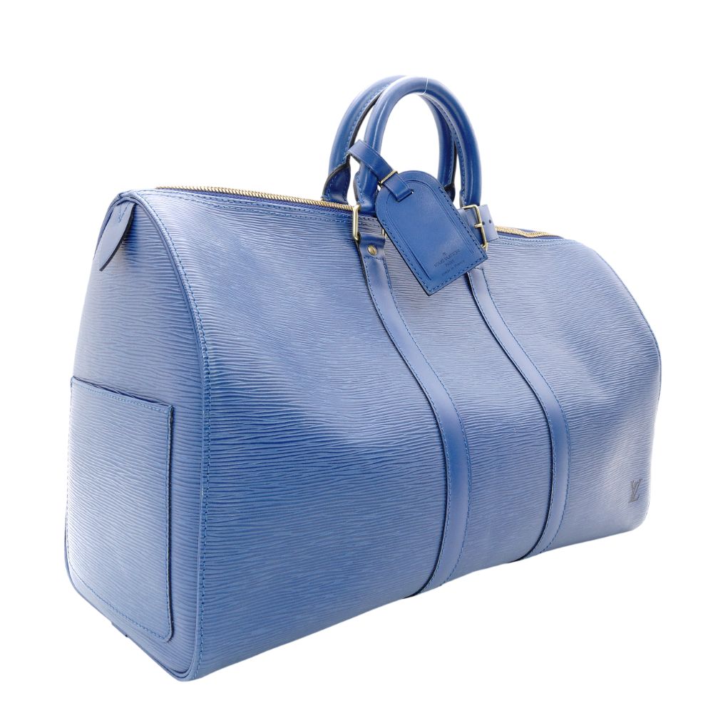 LOUIS VUITTON Epi Key Pouch 45 Blue Boston Bag Leather Gold Hardware R801292