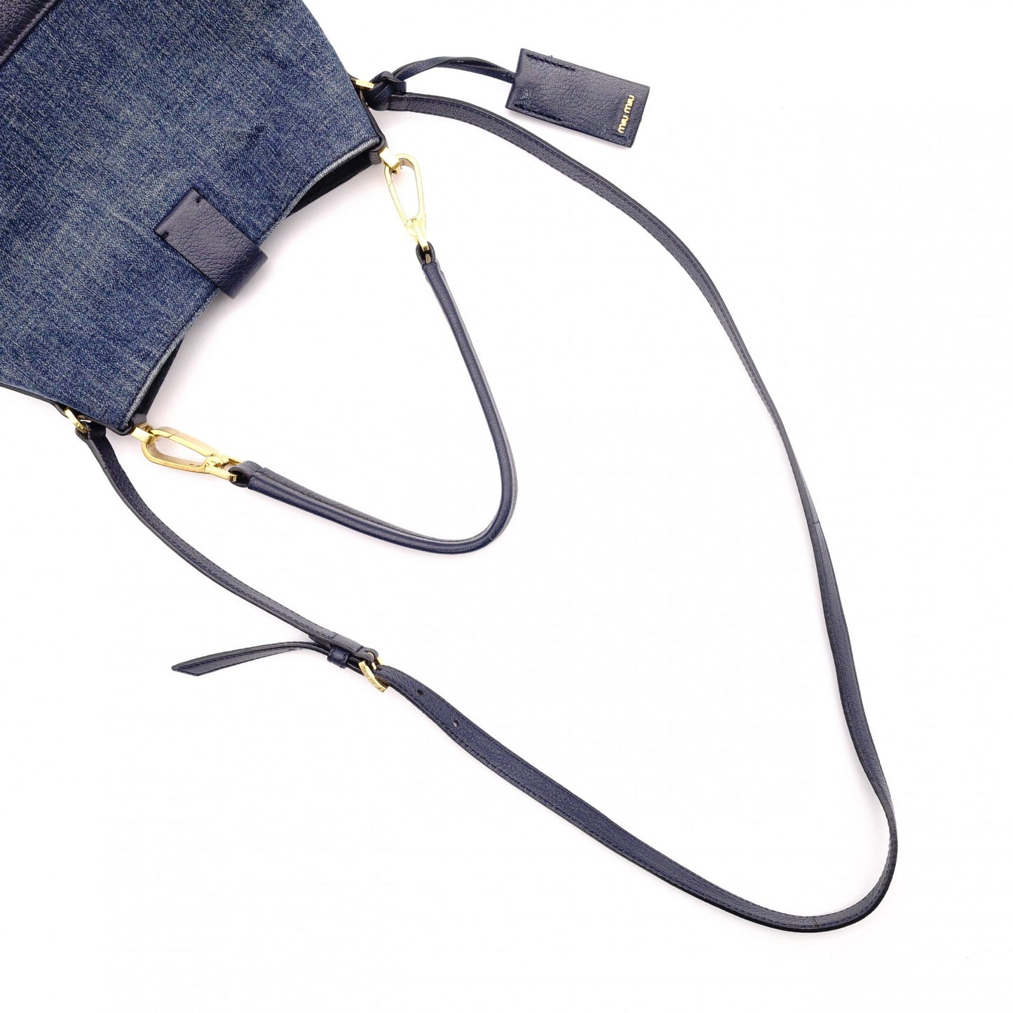 MIUMIU Madras Shoulder Bag, Denim, 2-Way, Blue, Gold Hardware