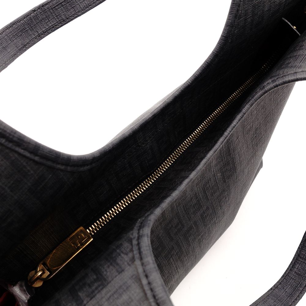 FENDI Zucchino Shoulder Bag Gray FF Logo PVC Gold Hardware