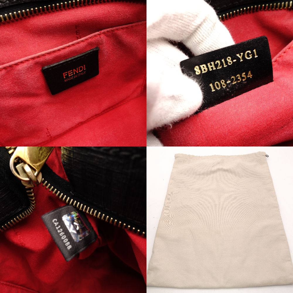 FENDI Zucchino Shoulder Bag Gray FF Logo PVC Gold Hardware