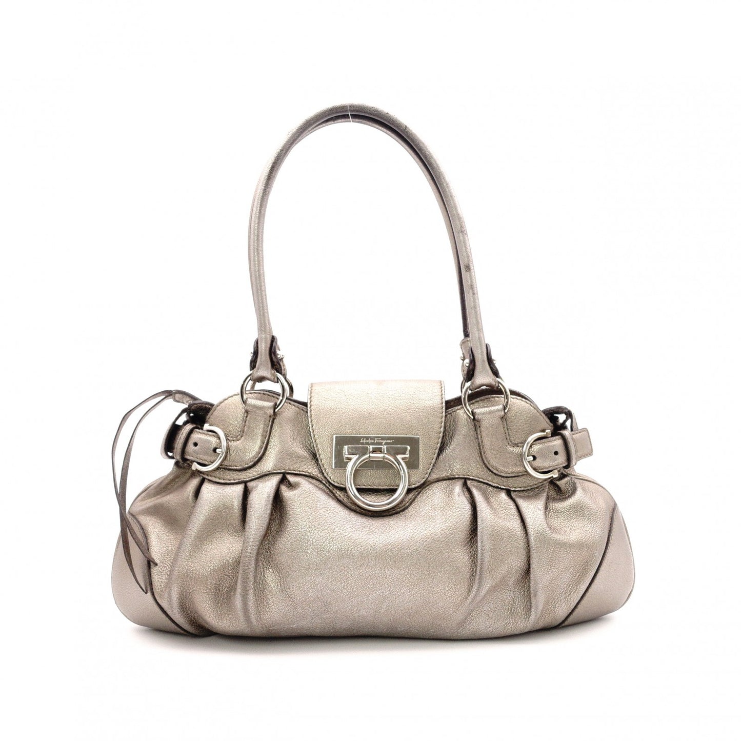 Salvatore Ferragamo Gancini Shoulder Bag, Leather, Champagne Gold