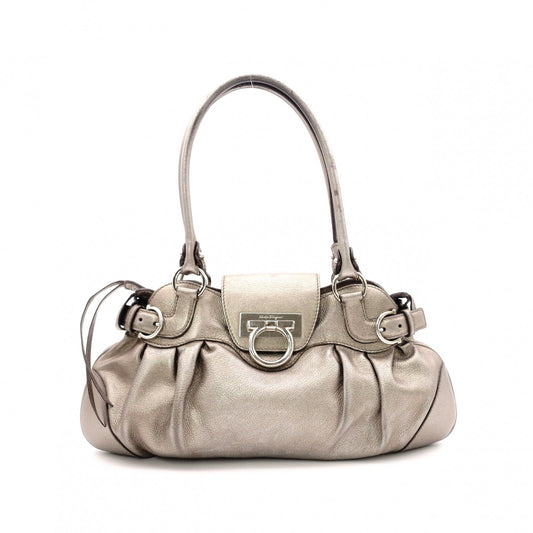 Salvatore Ferragamo Gancini Shoulder Bag, Leather, Champagne Gold