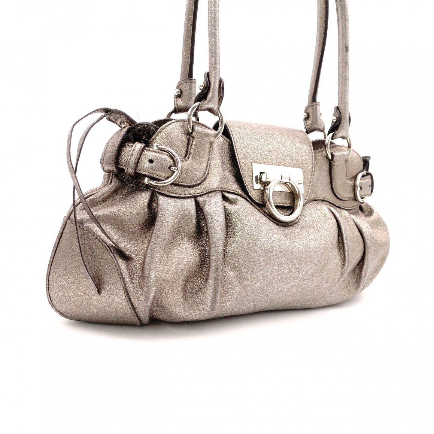Salvatore Ferragamo Gancini Shoulder Bag, Leather, Champagne Gold