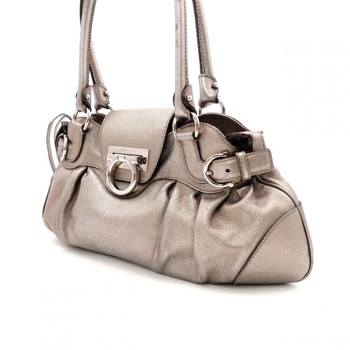 Salvatore Ferragamo Gancini Shoulder Bag, Leather, Champagne Gold