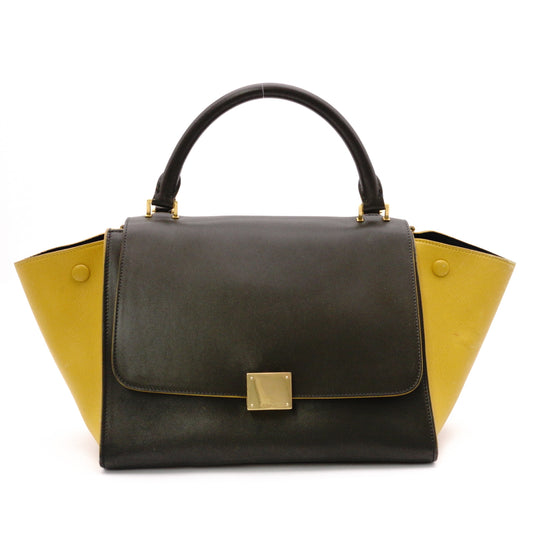 CELINE Trapeze Handbag, Leather, Yellow/Khaki, 2-Way Shoulder Bag, Gold Hardware