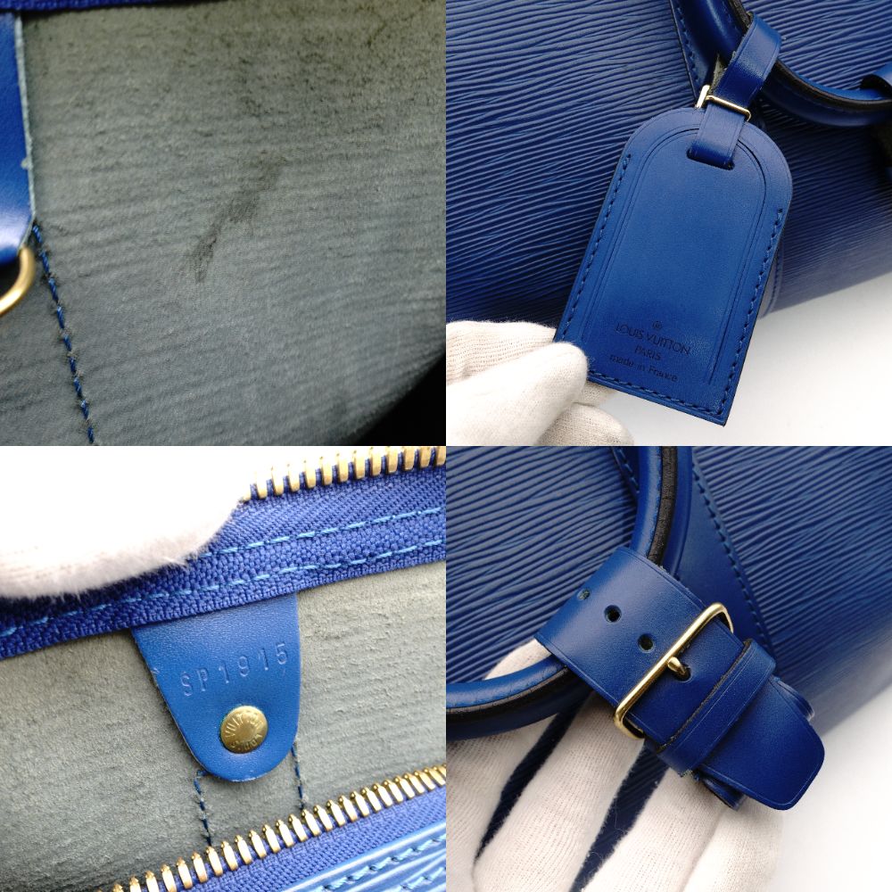 LOUIS VUITTON Epi Key Pouch 45 Blue Boston Bag Leather Gold Hardware R801292