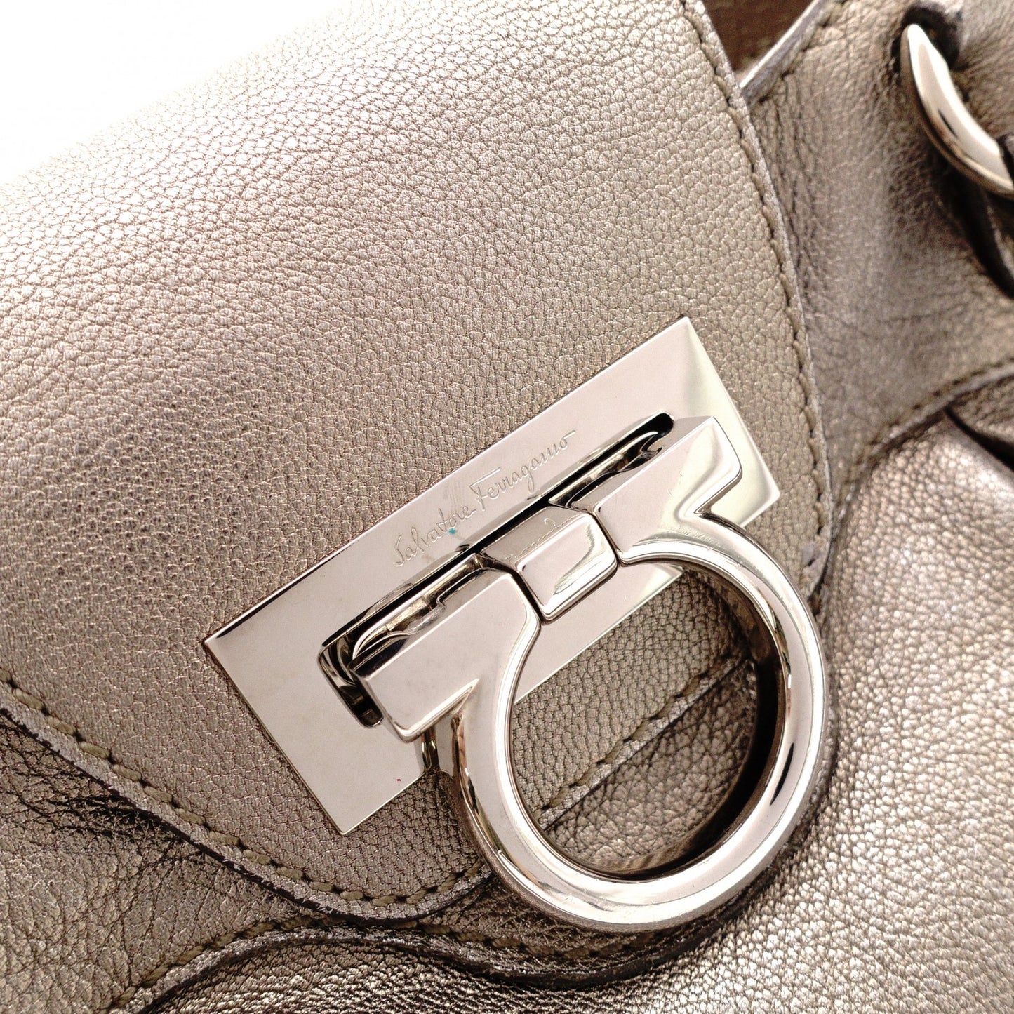 Salvatore Ferragamo Gancini Shoulder Bag, Leather, Champagne Gold