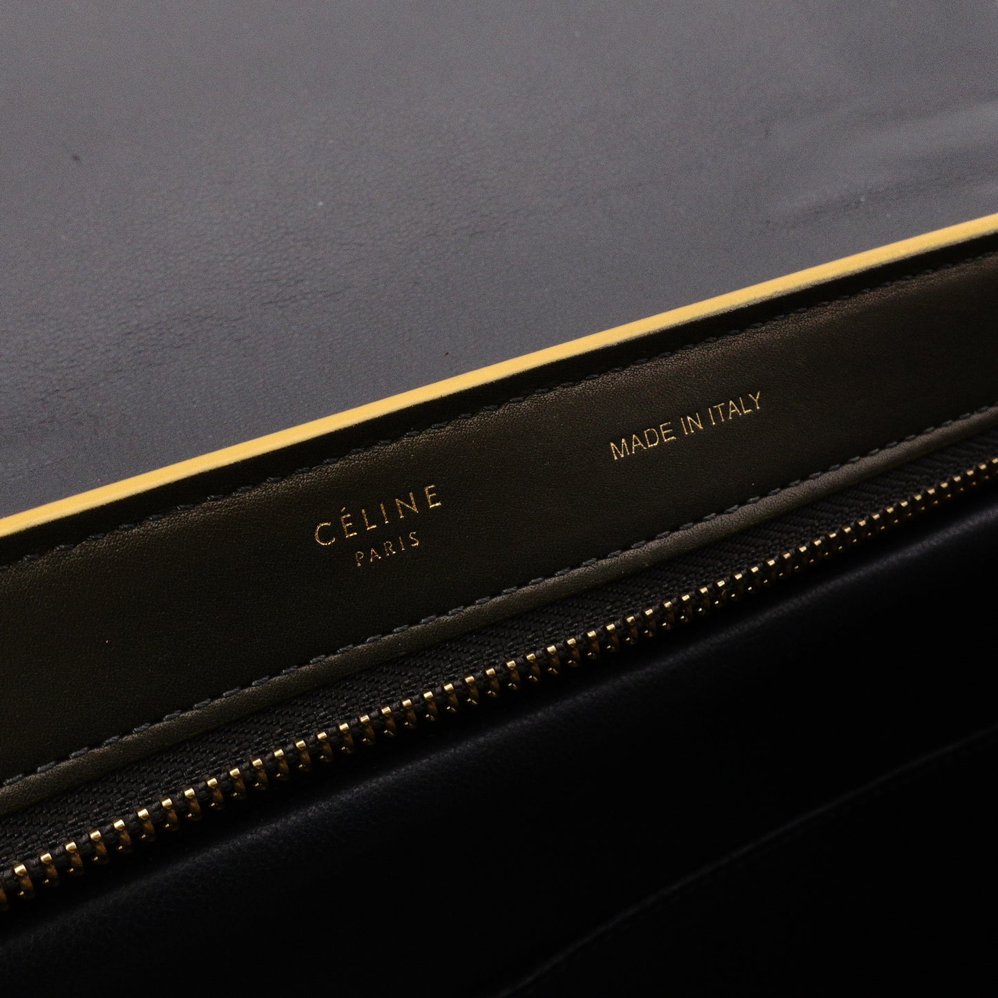 CELINE Trapeze Handbag, Leather, Yellow/Khaki, 2-Way Shoulder Bag, Gold Hardware