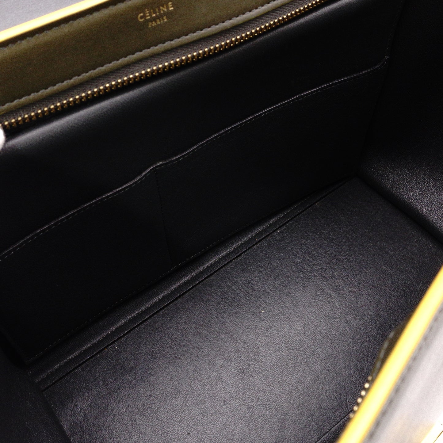 CELINE Trapeze Handbag, Leather, Yellow/Khaki, 2-Way Shoulder Bag, Gold Hardware