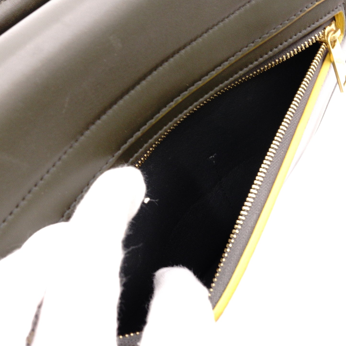 CELINE Trapeze Handbag, Leather, Yellow/Khaki, 2-Way Shoulder Bag, Gold Hardware