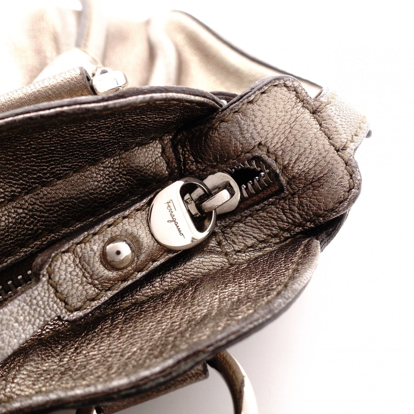 Salvatore Ferragamo Gancini Shoulder Bag, Leather, Champagne Gold