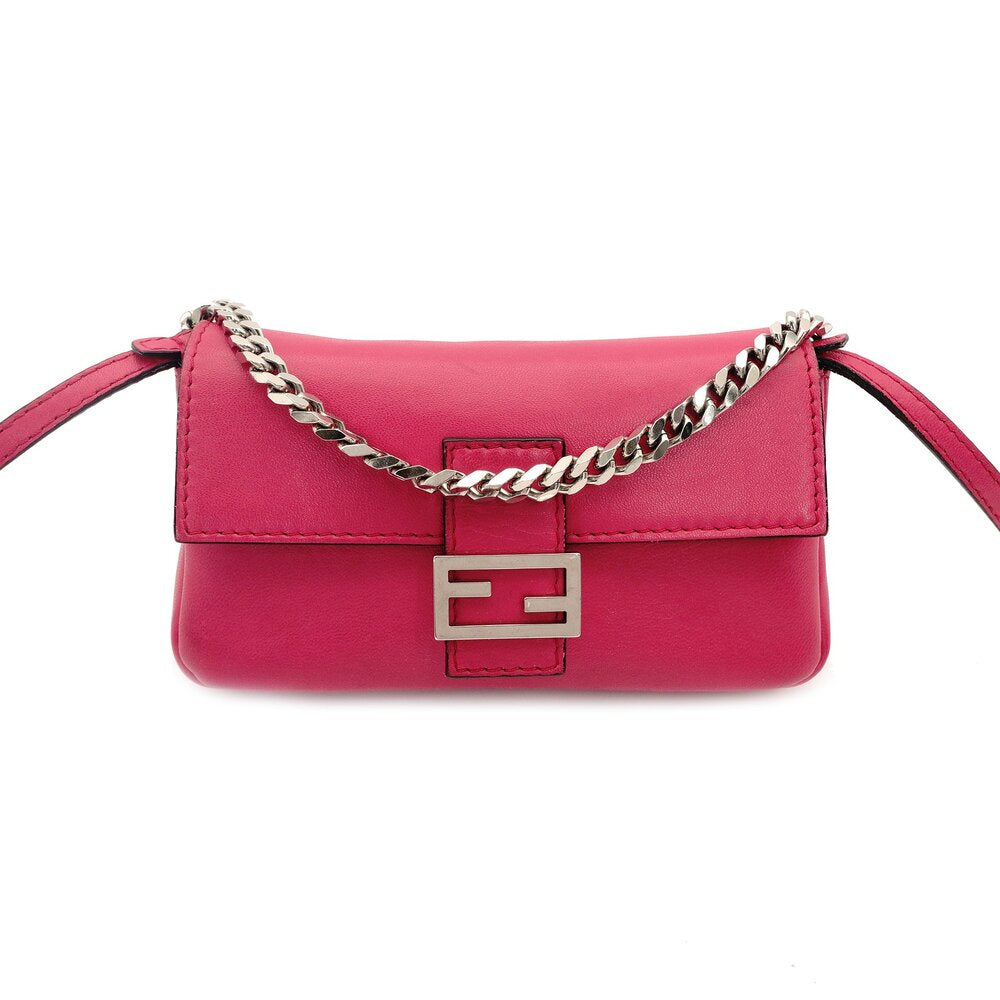 FENDI Micro Mamma Bucket Shoulder Bag Pink Leather FF Logo Silver Hardware Crossbody 7-10-057