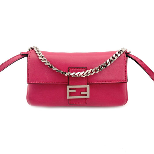 FENDI Micro Mamma Bucket Shoulder Bag Pink Leather FF Logo Silver Hardware Crossbody 7-10-057