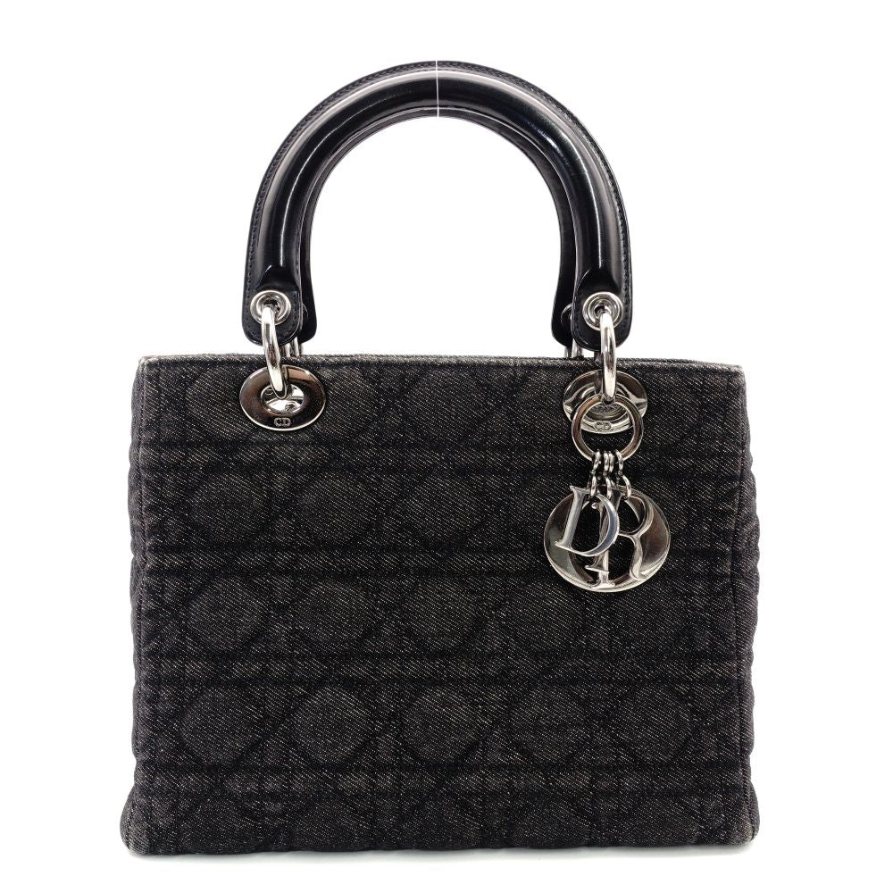 Christian Dior Lady Dior Handbag Black Canvas Black Gunmetal Hardware R801165