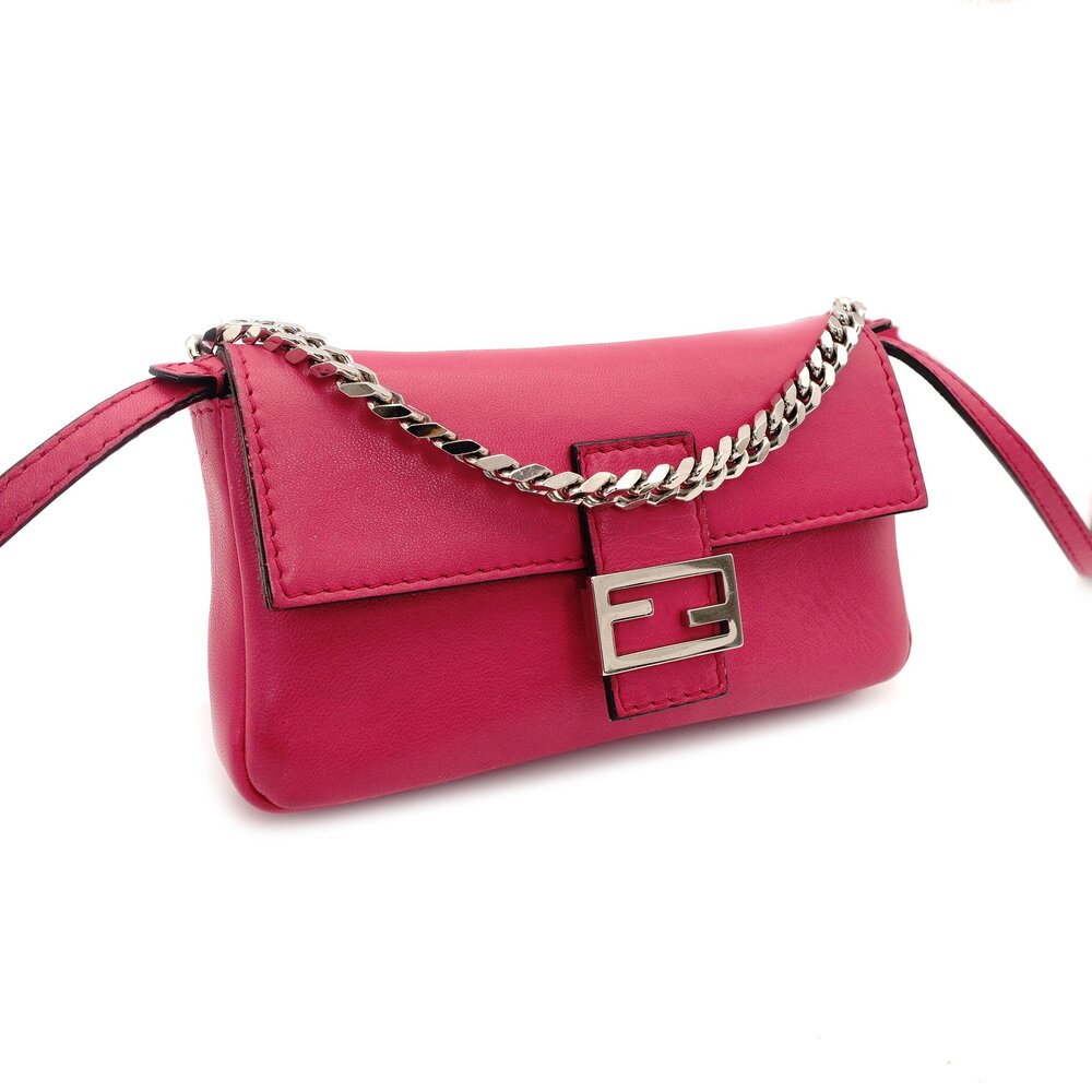FENDI Micro Mamma Bucket Shoulder Bag Pink Leather FF Logo Silver Hardware Crossbody 7-10-057