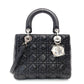 Christian Dior Lady Dior Handbag Black Leather 2-Way Shoulder Bag Silver Hardware Cannage R8011031