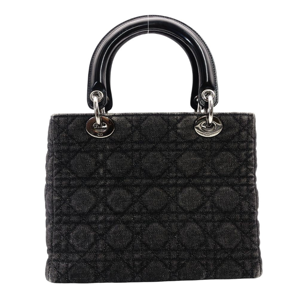 Christian Dior Lady Dior Handbag Black Canvas Black Gunmetal Hardware R801165